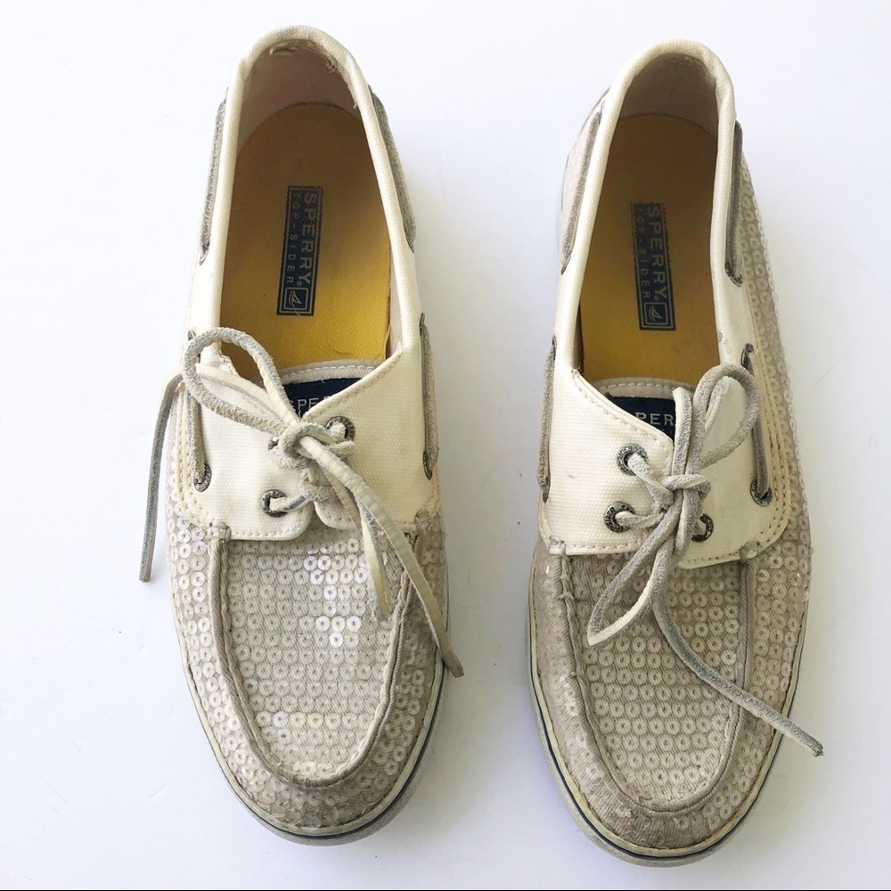 Sperry Shoes Top-Sider Women's Bahama Sequins Boat Shoe 9447160 Ivory Size 8.5 - Picture 4 of 8